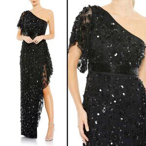 Mac Duggal 93687 Size 0 Black Floral Beaded Ruffled Long Maxi Dress‎ Gown